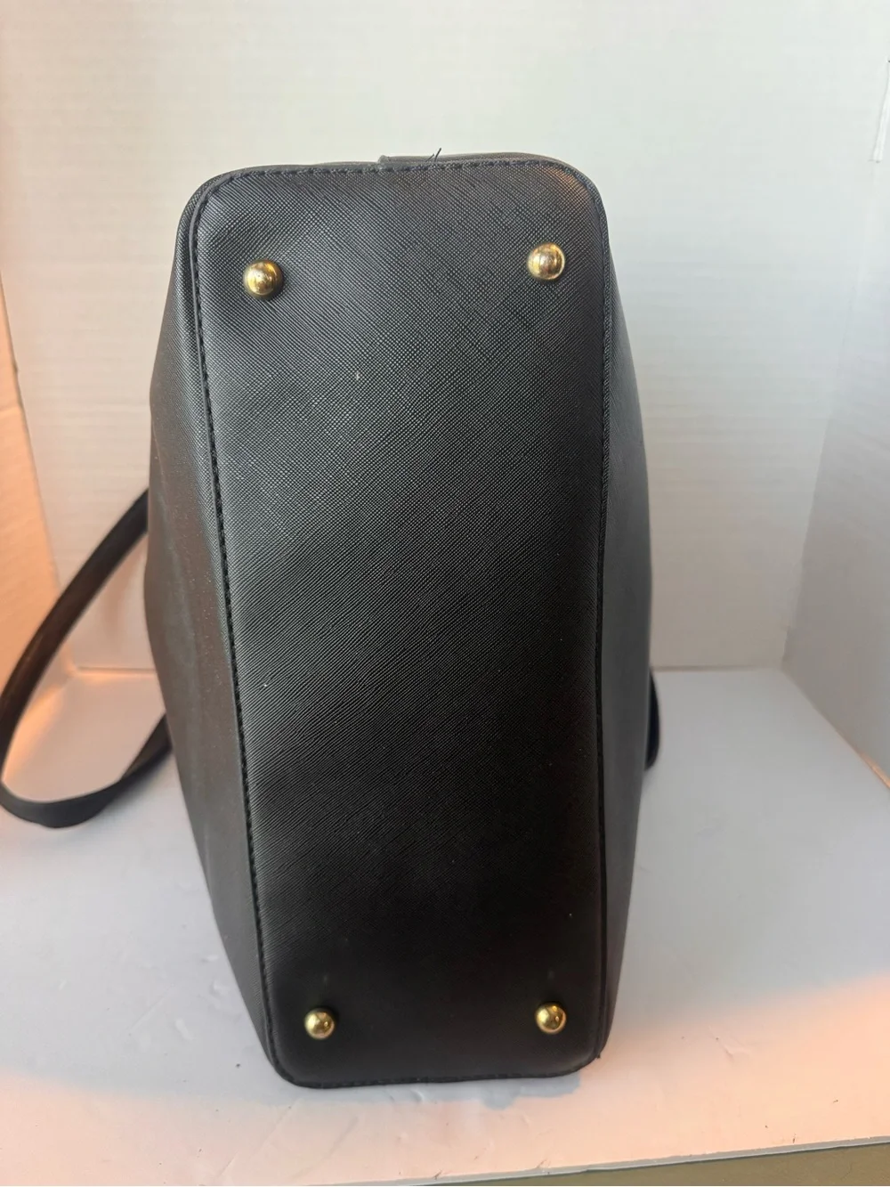 Ella Charles Black Saffiano Tote Bag Gold Hardware Shoulder Bag